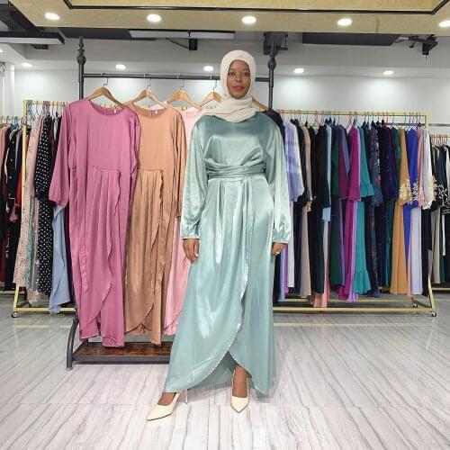 Satin Abaya Dubai Kaftan Turkey Caftan Women Muslim Hijab Dress Bangladesh Gown Islamic Clothing Arabic Robe Gown Ramadan