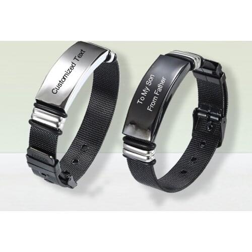 Custom Engraving DIY Band Bracelets Stainless Steel Mesh Watch Wristband for Men Him Personalized Jewelry