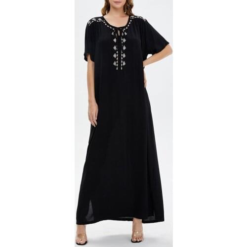 TREMU Black Islam Abayas For Women Fashion Moroccan Jellaba Embroidery Long Dress Prayer Clothes Robe Musulmane
