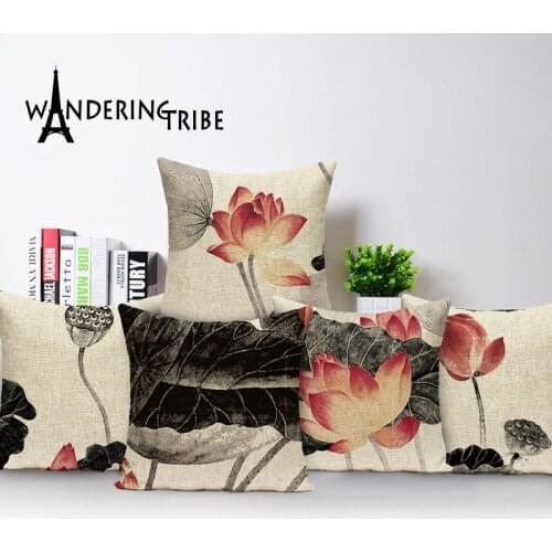 Decorative cotton Home seat car colorful Square soft Cushion Covers linen wave fresh dot green suit Lotus flower cover pillow
