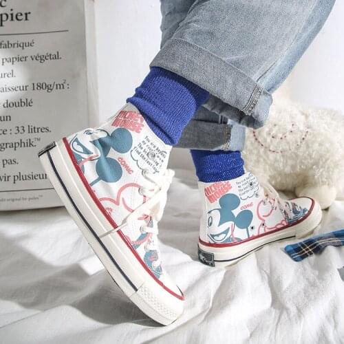 Disney childrens shoes Student doys shoes Cartoon Graffiti kids Sneakers Casual Shoes frail High top canvas shoes size 35-40