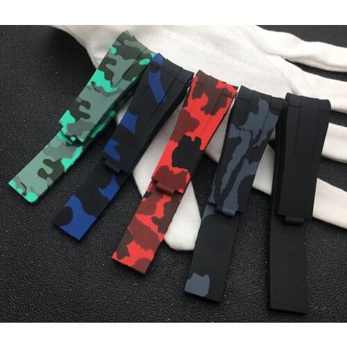 Brand quality 20mm RB Camo Blue Red Gray Green Black watchband Rubber Watch Band For ROLE strap Daytona Submarine Sub-mariner
