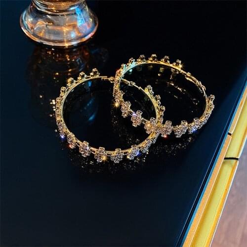 FYUAN Golden Round Hoop Earrings Geometric Rhinestones Crystal Earrings for Women Statement Jewelry