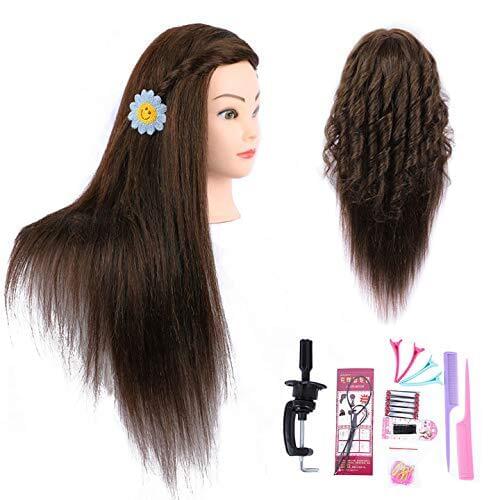Mannequin Head Brown 26 Inch Color 4# Long Straight Hair Training Head Hair Styling Manikin Practice Head Cosmetology Doll Head