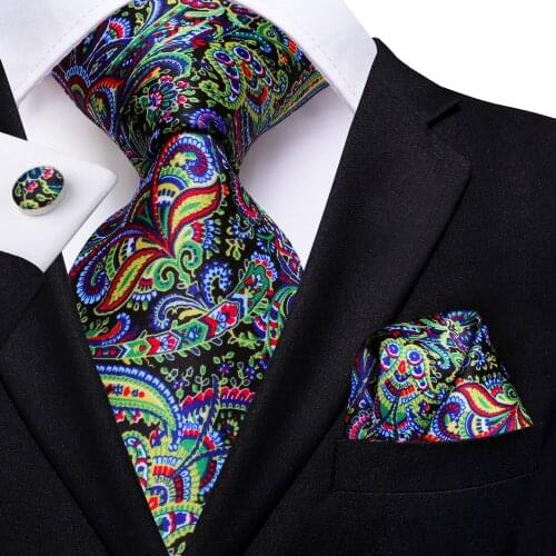 Hi-Tie New Design Green Floral Mens Tie 100% Silk Hanky Cufflinks Tie Set Ties For Mens Business Wedding Party Gravatas