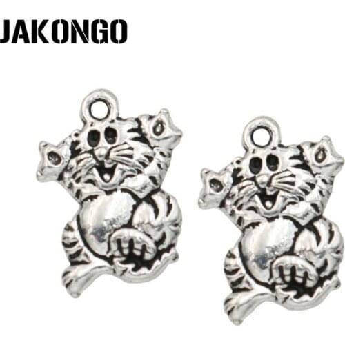 JAKONGO Tibetan Silver Plated Cat Charms Pendant for Jewelry Making Bracelet Accessories DIY 17x13mm 25PCS/lot