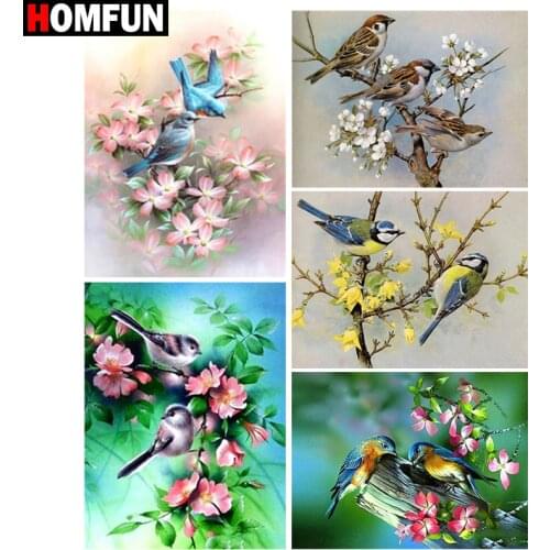 HOMFUN Diamond Painting Cross Stitch "Flowers and birds" Full Square Round Diy 5d Diamond Embroidery Picture Rhinestone Art