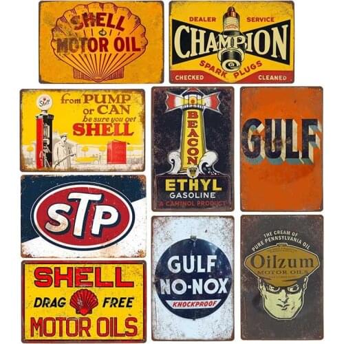 Metal Motor Oil Plaques Signs Gasoline Filling Station Art Poster Decorative Plates Garage Gas Bar Pub Vintage Home Decor 20X30