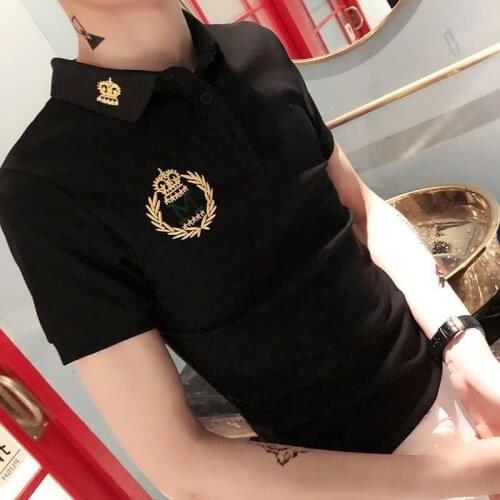 Embroidered T-shirt male quick hand with the same collar, half sleeved spirit boy polo shirt net red tide short sleeved