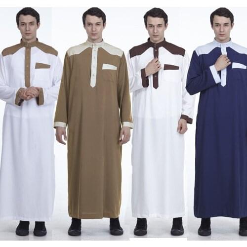Men Muslim Robes Islamic Clothing Middle East Saudi Arabia Qatar Pakistan Kurta Men Color Matching Robes