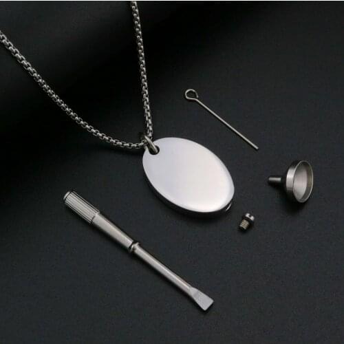 1Pcs Stainless Steel Oval Keepsake Ash Canister Set Cremation Urn Wish Vial Pendant Prayer Box 20x35MM 24Inch Necklace 1190025