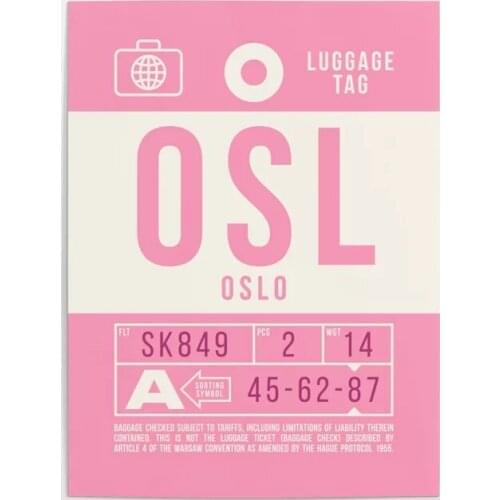 Canvas Print Picture Wall Art Retro Pink Airline Luggage Tage Paintings Home Oslo Decoration Module Poster For Living Room Frame