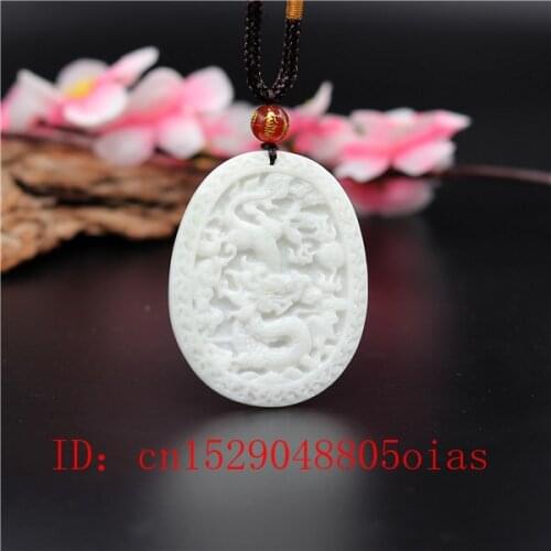 Natural White Chinese Jade Dragon Pendant Necklace Charm Jewellery Fashion Accessories Carved Amulet Gifts for Men Women