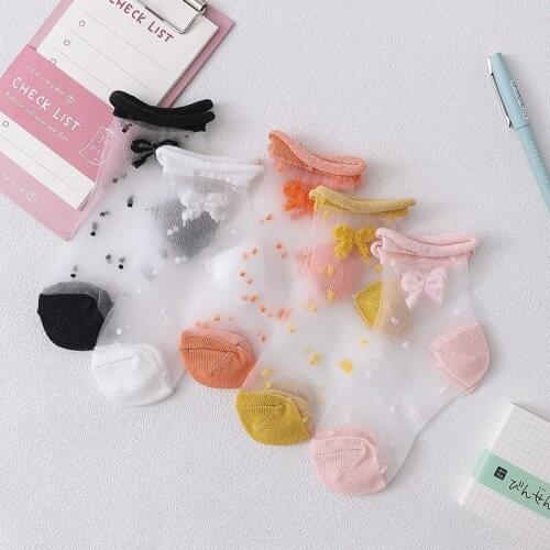 Girls Socks Summer Ultra-thin Bowknot Princess Socks Crystal Socks Transparent Children Boat Socks for Girl 5 Pairs/batch