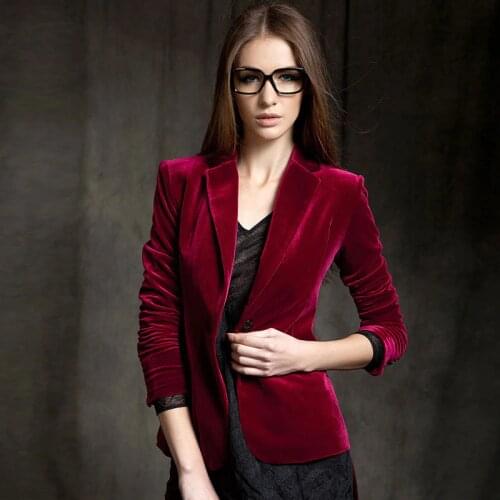 New Arrival High Quality Chic Europe womens velvet blazer Skinny Slim Fit Gold short OL jacket Blouses Plus Size Free Shipping