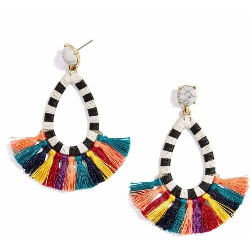 Wholesale 6 Pair Lot Rainbow Sandbar Drops Earrings Colorful Fringe Fan Statement Tassels Chunky Skirt Shape Ethnic Jewelry