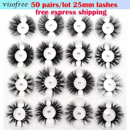Wholesale Eyelashes 50 Pairs Visofree 25MM 3D Mink Lashes Natural False Eyelashes Hand Made Makeup Eye Lashes 3D Mink Eyelashes