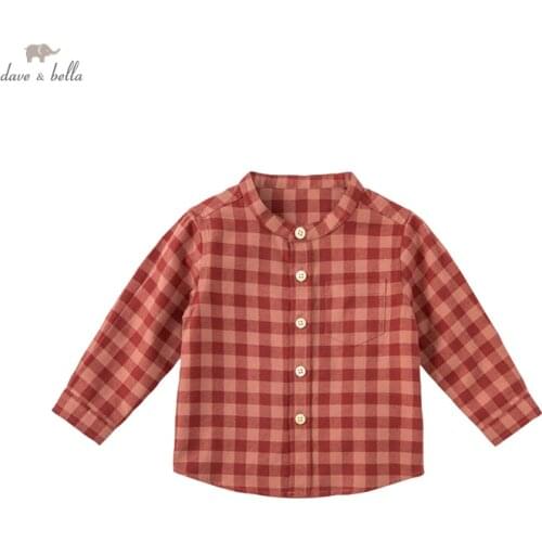 DBA18705-1 dave bella autumn fashion baby boys plaid print shirts infant toddler tops children high quality clothes
