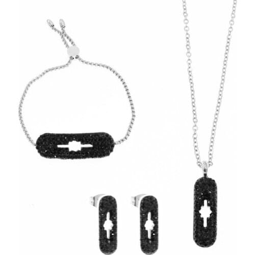 Black Crystal Stone Necklace Pendant Earrings Bracelet Jewlery Sets for Women Gift Fahion JAR002