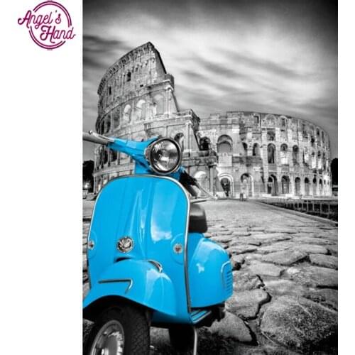 Full Diamond embroidery 5D DIY diamond painting Rome building blue car diamond painting cross stitch rhinestone decoration