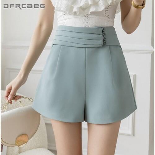 Hot Sale Women Wide Leg Shorts With Button 2021 High Waist Casual Korean Work Office Summer Short Trousers Female