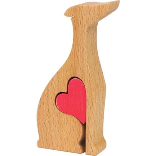 Cute Dog Decor Statue for Home Office Bookshelf TV Stand Decoration, Wooden Puppy Sculpture Crafts Gifts for Friend, Family