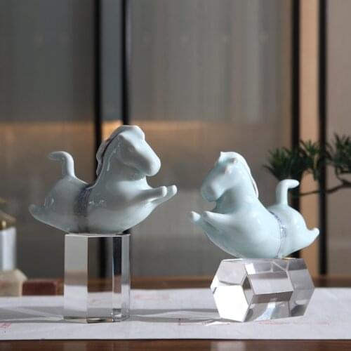 Modern Creative Abstract Running Ceramic Horse Statue Home Crafts Room Decor Objects Offic Geometric Polygon Crystal Sculpture