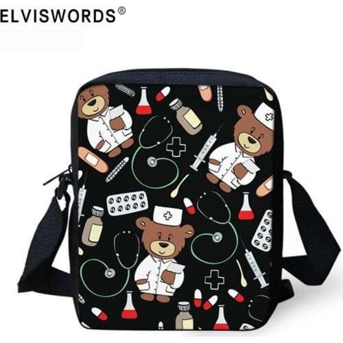 ELVISWORDS Teenager Crossbody Bags for Travel Ladies Cartoon Bear Nurse Bag Casual Women Messenger Bags Girls Shoulder Bookbag
