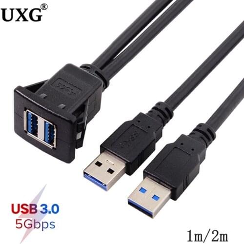 2M 5Gbps Waterproof Embedded USB Extension Adapter 2 USB 3.0 Port Male to Female Car Motorcycle Marine Dashboard Extension Cable