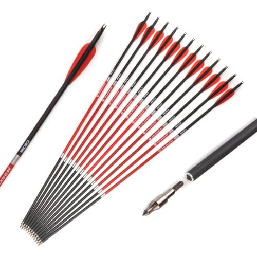 US 30 Inches Mixed Carbon Arrow Spine 500 Diameter 7.8mm Replaceable Arrowhead for Recurve Bow Archery Hunting