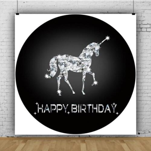 Cartoon Bright Diamond Unicorn Party Black Background Girl Birthday Table Decoration Photography Photo Baby Show Vinyl Backdrop