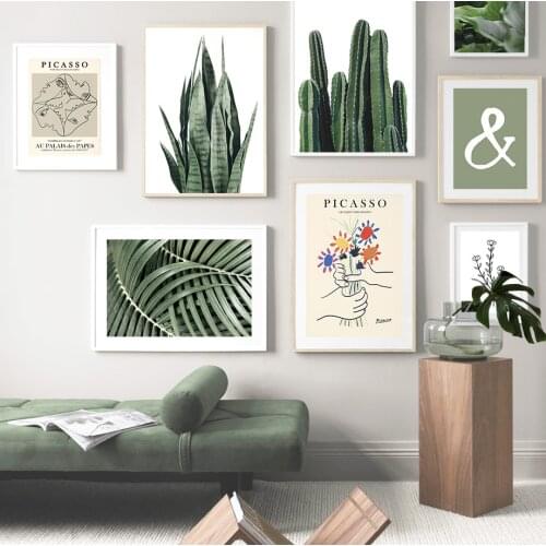 Vintage Picasso Flower Cactus Leaf Face Line Wall Art Canvas Painting Nordic Posters And Prints Decor Pictures For Living Room