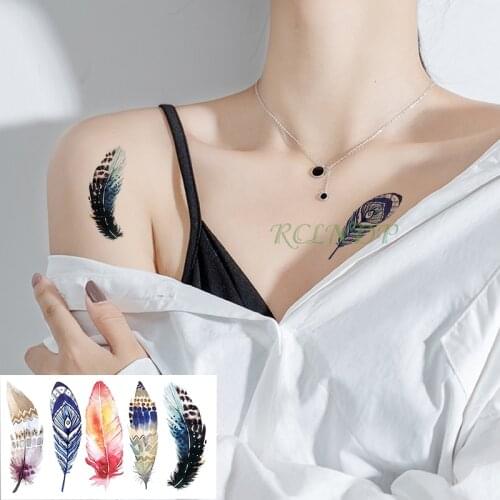 Waterproof Temporary Tattoo colorful feather tatto stickers flash tatoo fake tattoos for girl women lady