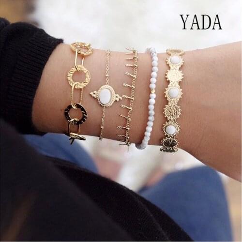 YADA Gifts INS 5 PCS/SET Gold Color Circle Bracelets&Bangles For Women Tassel Bracelets Charm Crystal Jewelry Bracelet BT200012