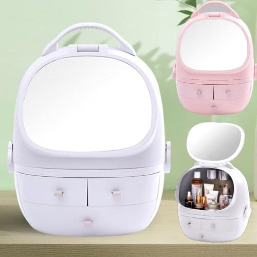 LED Makeup Mirror With Light Cosmetic Storage Box Portable Storage Box Large-Capacity Skin Care Product Storage Vanity Mirror