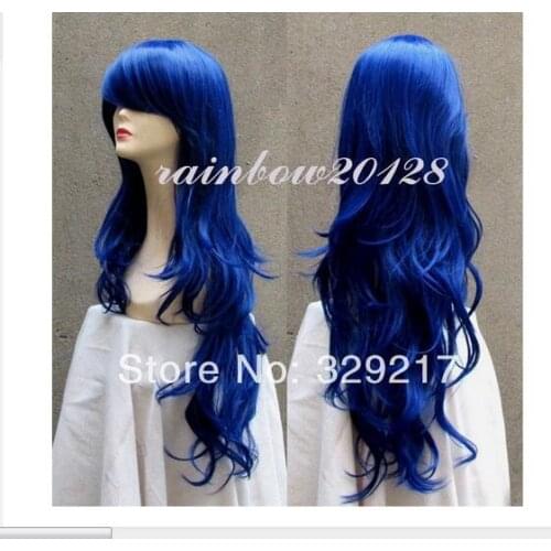 Zhaoxia++03599@Q8@* ++++> New Fashion Dark Blue Wavy Long Anime Cosplay Wig