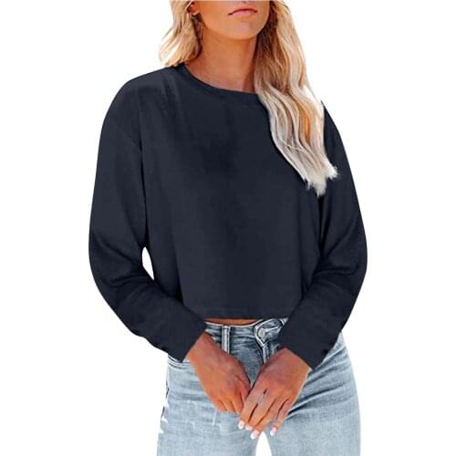Womens Tops And Blouses Womens Solid Color Stitching Round Neck Casual Pullover Long-sleeved Blouse Blusas Mujer De Moda 2021