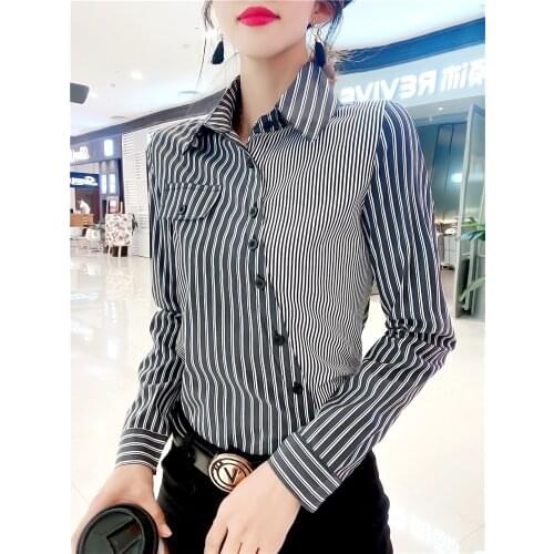 Stretchy shirts women office lady striped shirts women tops and bloues