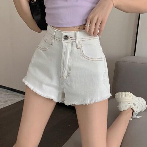 Korean Fashion High Waisted White Jeans Shorts for Women Vintage Tassel Clothing Girls Sexy Club Denim Short Hot Pant Streetwear