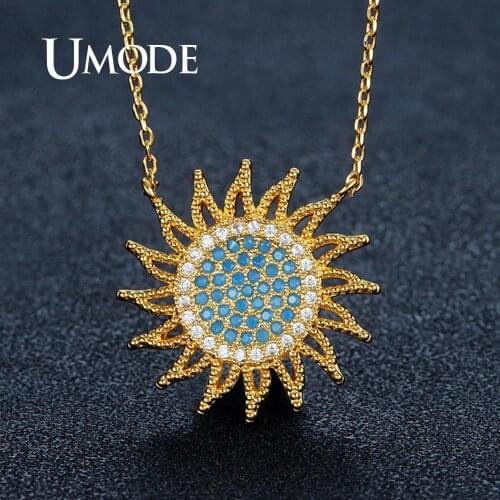 UMODE Gold Sun Pendant Necklaces for Women Zirconia Necklace Link Chain Pendants Femme Fashion Jewelry Accessories Gifts UN0240A