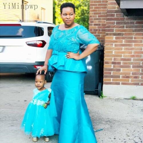 YiMinpwp Plus Size Mermaid Mother Dresses Scoop Backless Half Sleeve Appliques Peplum Women Wedding Evening Party Gowns Custom