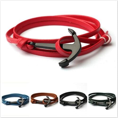 1@# 1 Pcs Sell Metal Sport Hooks Hand Catenary Fashion Wrap Bracelets Black Boat Anchor Rope Chain Bracelet Wrap