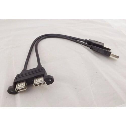 1pc 25cm50cm90cm Dual USB 2.0 A Female Socket Panel Mount To 2 USB A Male Extension Cable