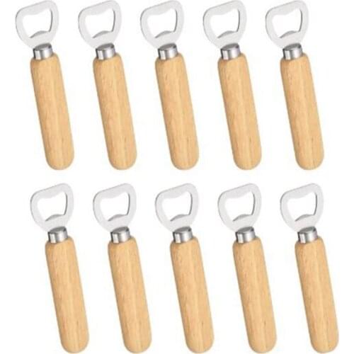 10Pcs/Set Bartender Bottle Opener Rubber Wood Handheld Wine Beer Soda Glass Cap Bottle Opener for Home Kitchen Bar