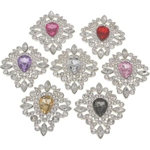 2pcs/lot 42x35mm Rhinestones Decoracion Manualidades Buttons Accessories Crystal White Button Decorative Flatback Embellishment