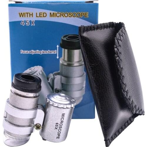 45x Magnifying Glass Microscope with LED Light Adjustable Focus Compact and Easy to Carry Jewelry Magnification