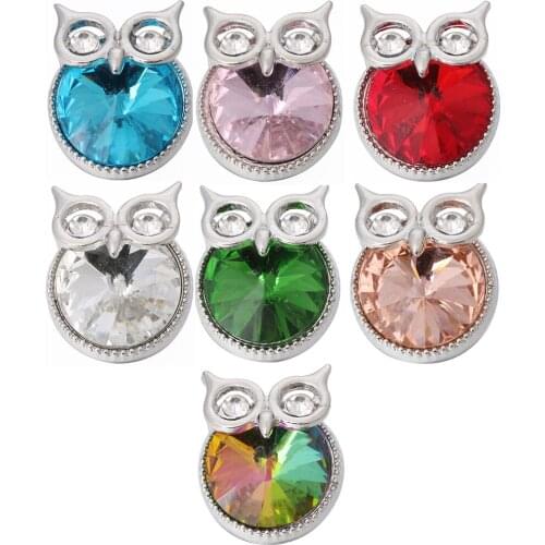 5pcs/lot 2019 New 18mm Snap Button Jewelry Alloy Rhinestone Cute Owl Snap Button Fit 20mm 18mm Snap Bracelet Necklace