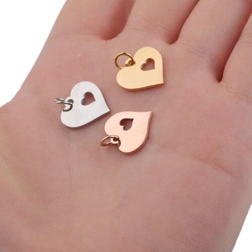 5pcs/lot Stainless Steel Heart Charms Pendant Rose Gold Exquisite Charm DIY Necklace Bracelet Jewelry Making Findings supplies