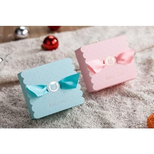 Wishmade Blue and Pink Square Wedding Candy Boxes Favors Boxes Decorations Gifts Boxes Baby Shower Wedding Party Supplies 50pcs