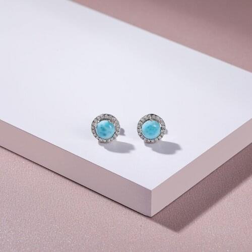 925 Sterling Silver CZ Jewelry Classic Stud Earrings Pendant Necklace Natural Precious Larimar Top Quality Zircon Woman